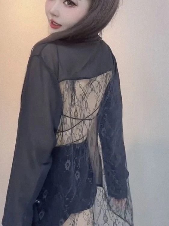 

Faionable Women's Satin irt Ba Hollow out Design Unique Outerwear Cardigan Breathable Polyester Long Sve Ne