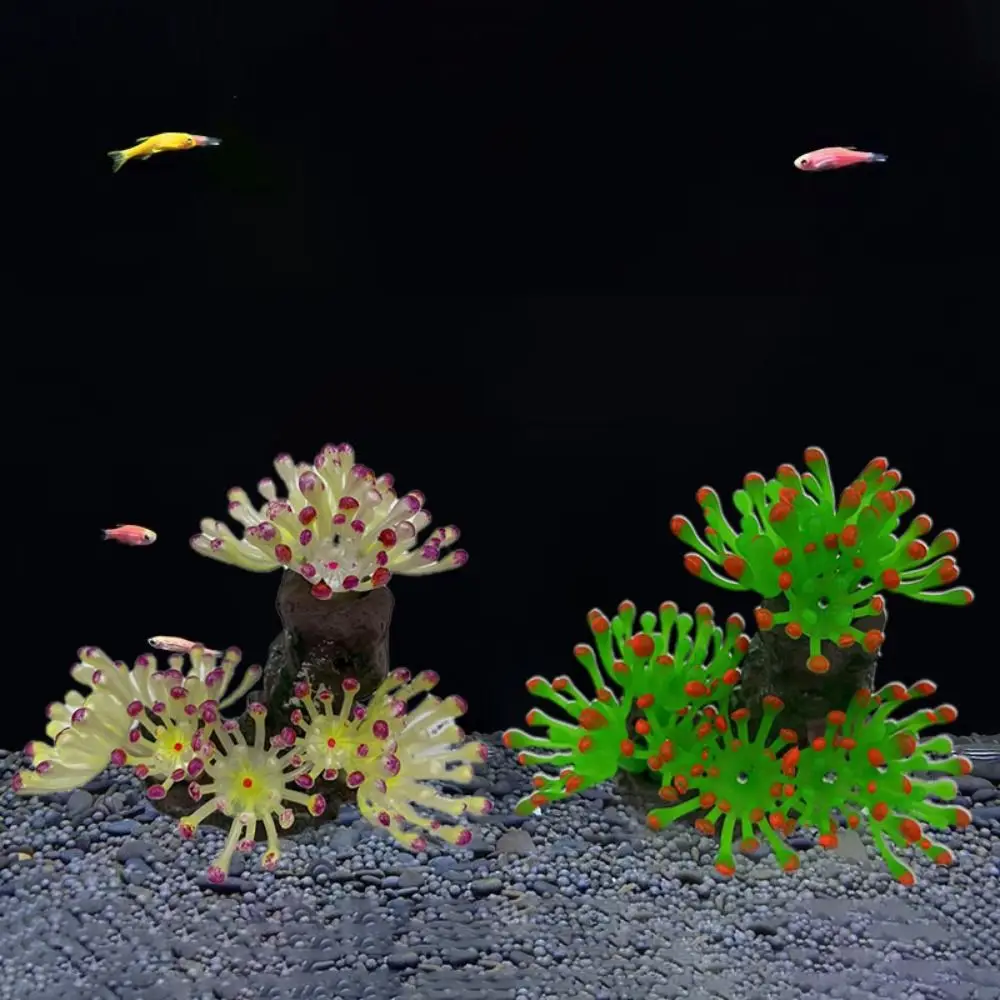 Water Grass Simulation Fluorescent Coral Lifeike Luminous Glowing Coral Soft TPR Artificial Underwater Coral Aquarium Decor