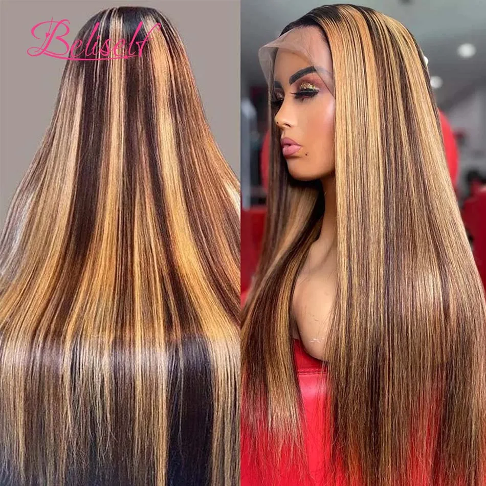 4/27 Hoogtepunt Steil Haar Pruiken Pre Geplukt 13x 4/13X6 Lace Front Pruiken Ombre Blonde Braziliaanse Haar hoogtepunt Pruik Menselijk Haar