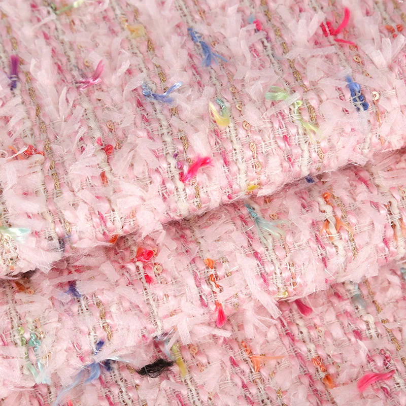 2024 New Fashion Pink Ribbon Yarn-Dyed Braided Tweed Fabric For Women Autumn Jacket Dress Suits Coat Handbag DIY Cloth Sewing