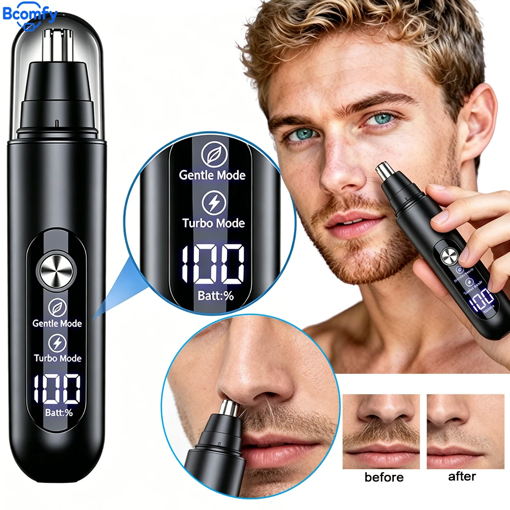 Men Electric Nose Trimmer Safe Painless Ear Brow Hair Remover with LED Digital Display Portable Daily Travel Facial Hair Remover