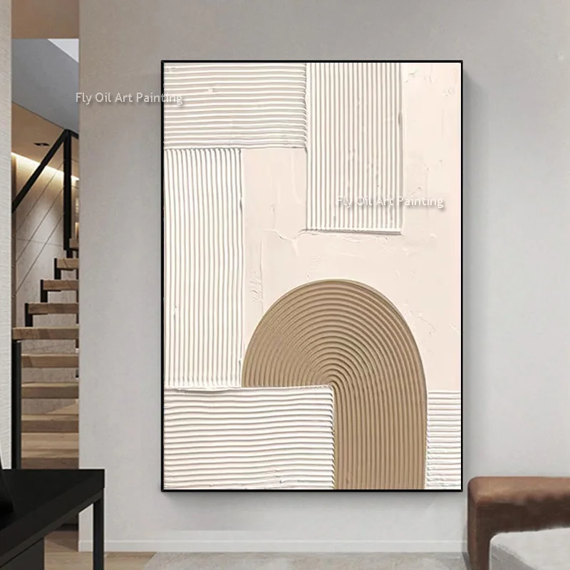

Handmade Beige Brown Abstract Oil Painting Modern Large Texture Thick Canvas Wall Art Original Living Room Bedroom Decoration