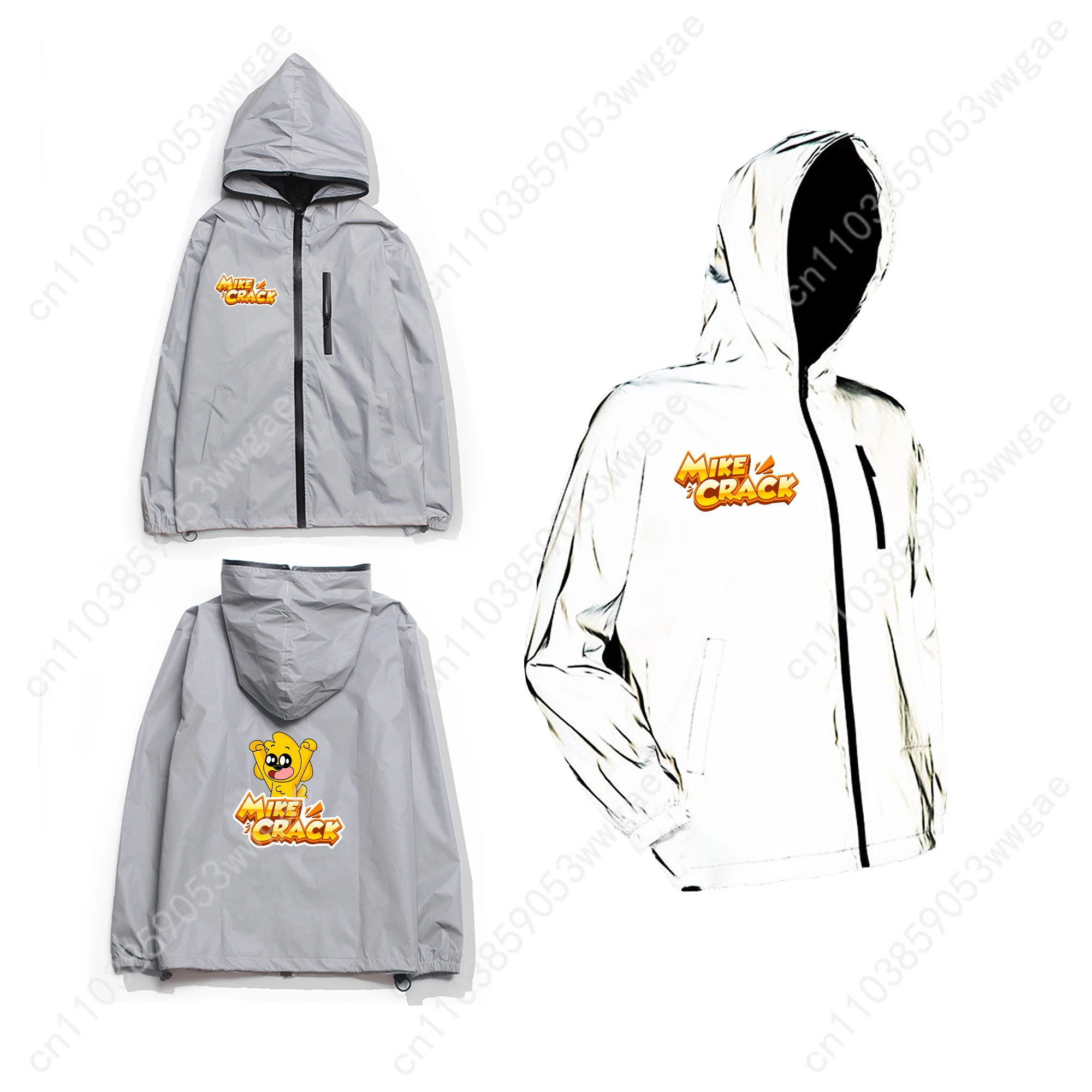 Mikecrack Reflective Jacket Men Women Coat Hooded Windbreaker Run Pocket Jackets Cycling Hiking Zipper Cartoon Customized Hoodie