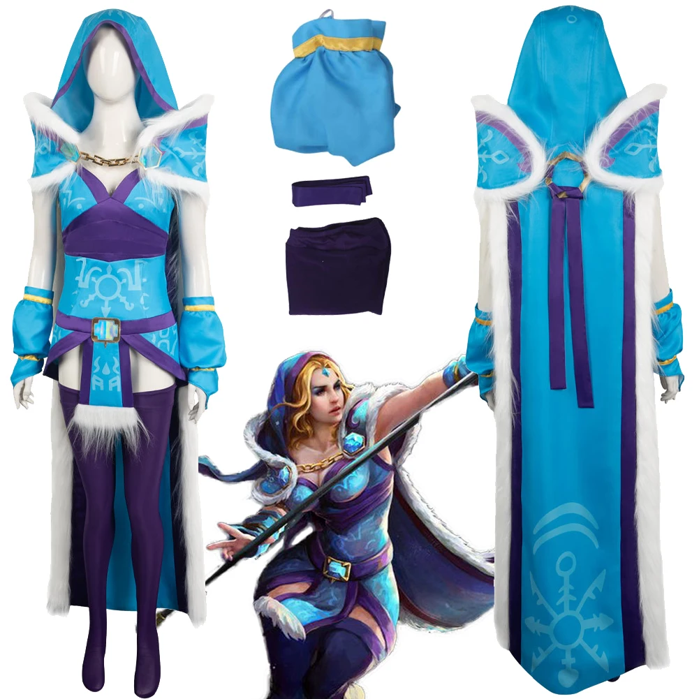 Crystal Maiden Women Cosplay Cloak Gloves Suits Anime Game Ancient Cosplay Defense 2 Costume Disguise Fantasia Outfits