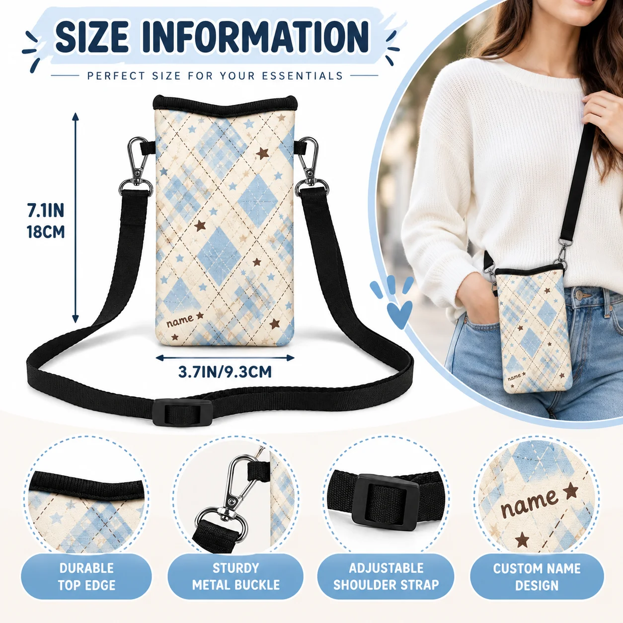 Custom Phone Bag Personalized Crossbody Phone Pouch Milk Silk EVA Composite Shoulder Strap for Travel Shopping Daily Commute