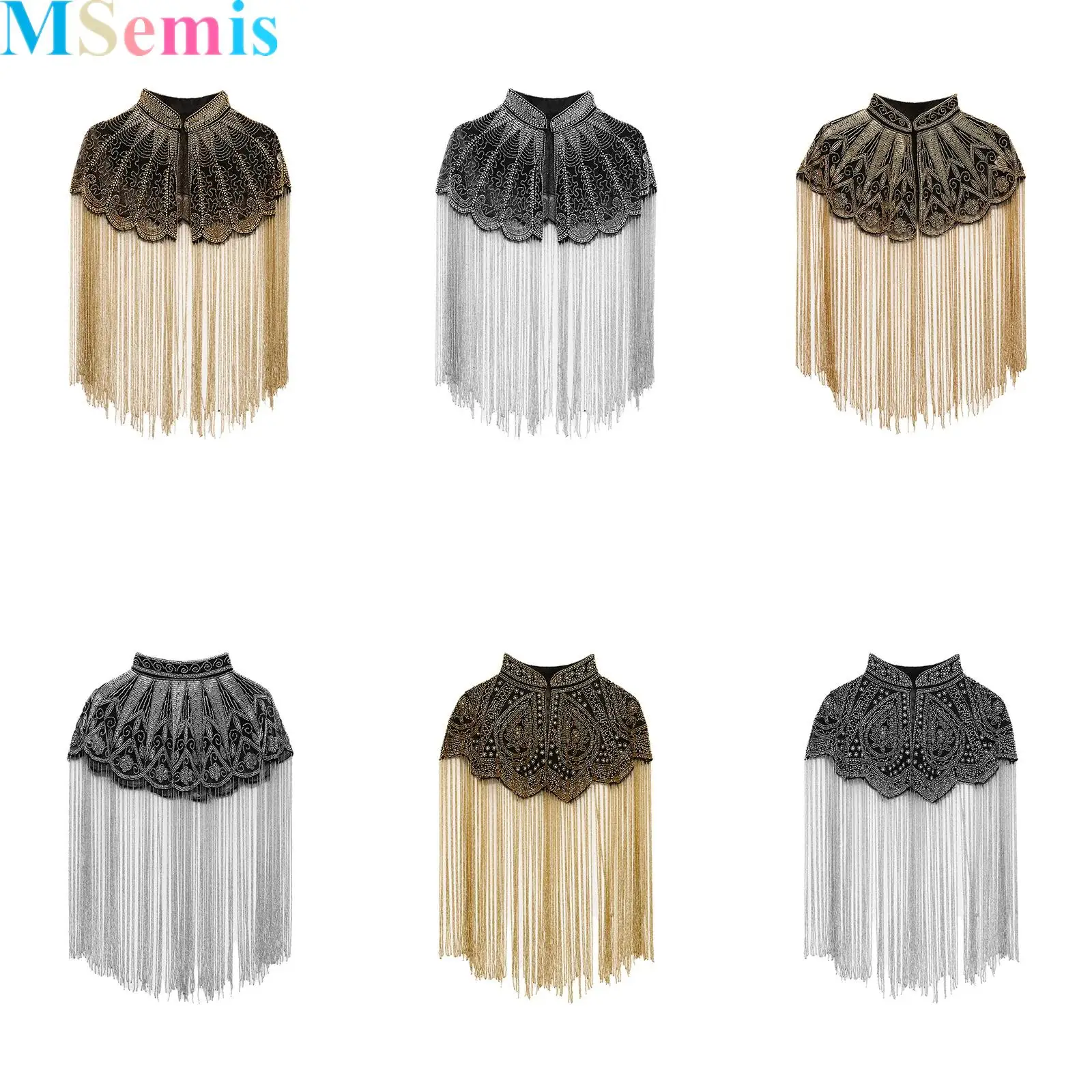 

1Pcs 20s Women Long Fringed Shawl Sequin Beaded Tassel Evening Cape Flapper Wrap for Wedding Reception Special Events