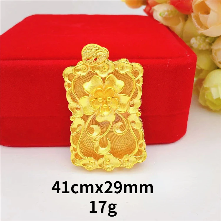 

24k Pure Yellow Gold Color Square Flower Pendant Necklaces for Men Women Golden Chocker Chains Wedding Fine Jewelry Gifts