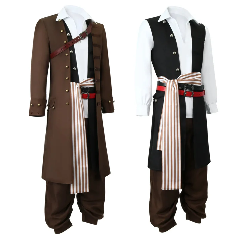 2025 New Movie Pirates of the Caribbean Cosplay Costume Captain Jack Sparrow COS Full Suit Set Halloween Party Performance Wear