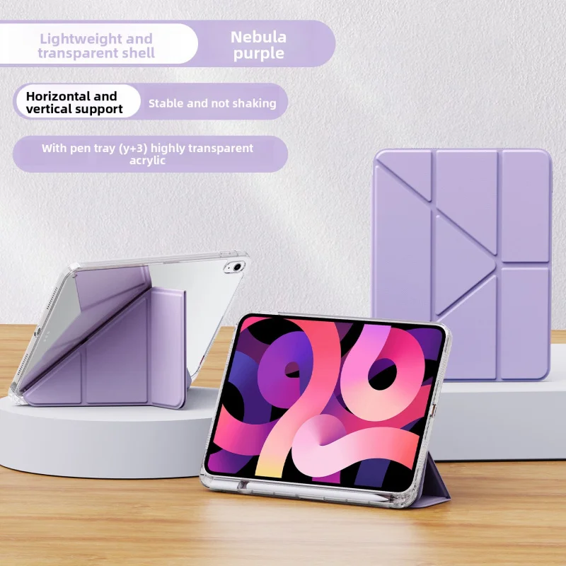 

Compatible iPad 11 Case with Pen Slot Y Fold 10.2inch Anti-Bend Pro 13 Air 4 5 6 Acrylic 7 8 Cover