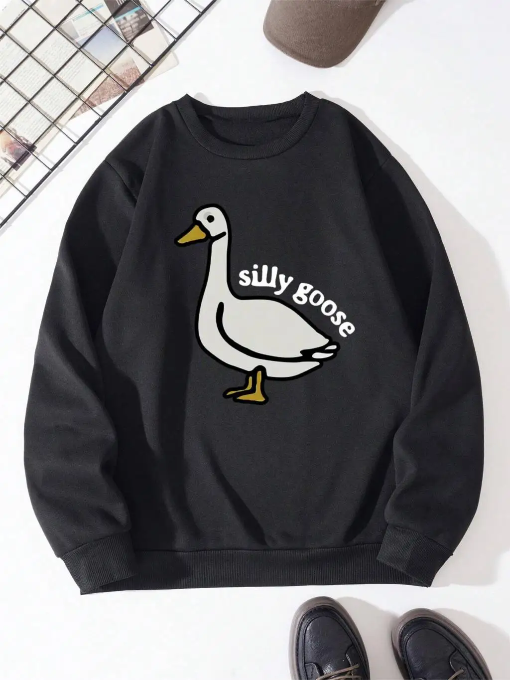 Autumn Casual Men Hoodies Cartoon Duck Letter Silly Goose Print Sweatshirt Street Hip Hop Fleece Pullover Crewneck Loose Clothes