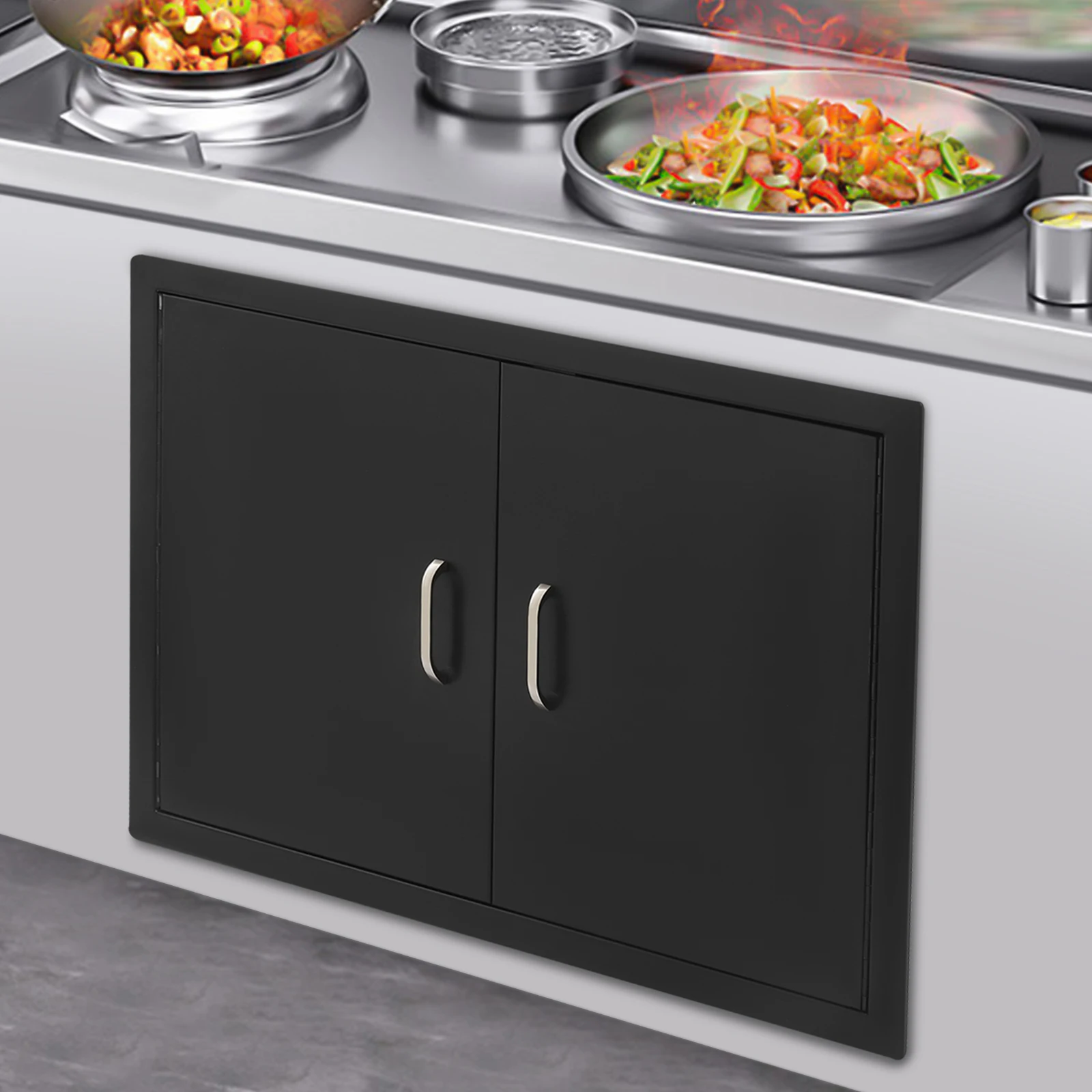 29.92*20.87in أسود شواء باب الوصول الكربون الصلب مزدوج باب المطبخ في الهواء الطلق للمطابخ في الهواء الطلق جزر الشواء #3