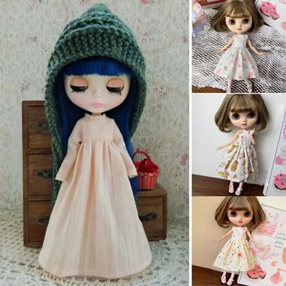 Robes imprimées sans manches à la mode, accessoires de bricolage mignons, vêtements Vintage, Mini robe de princesse pour poupées azone ob24