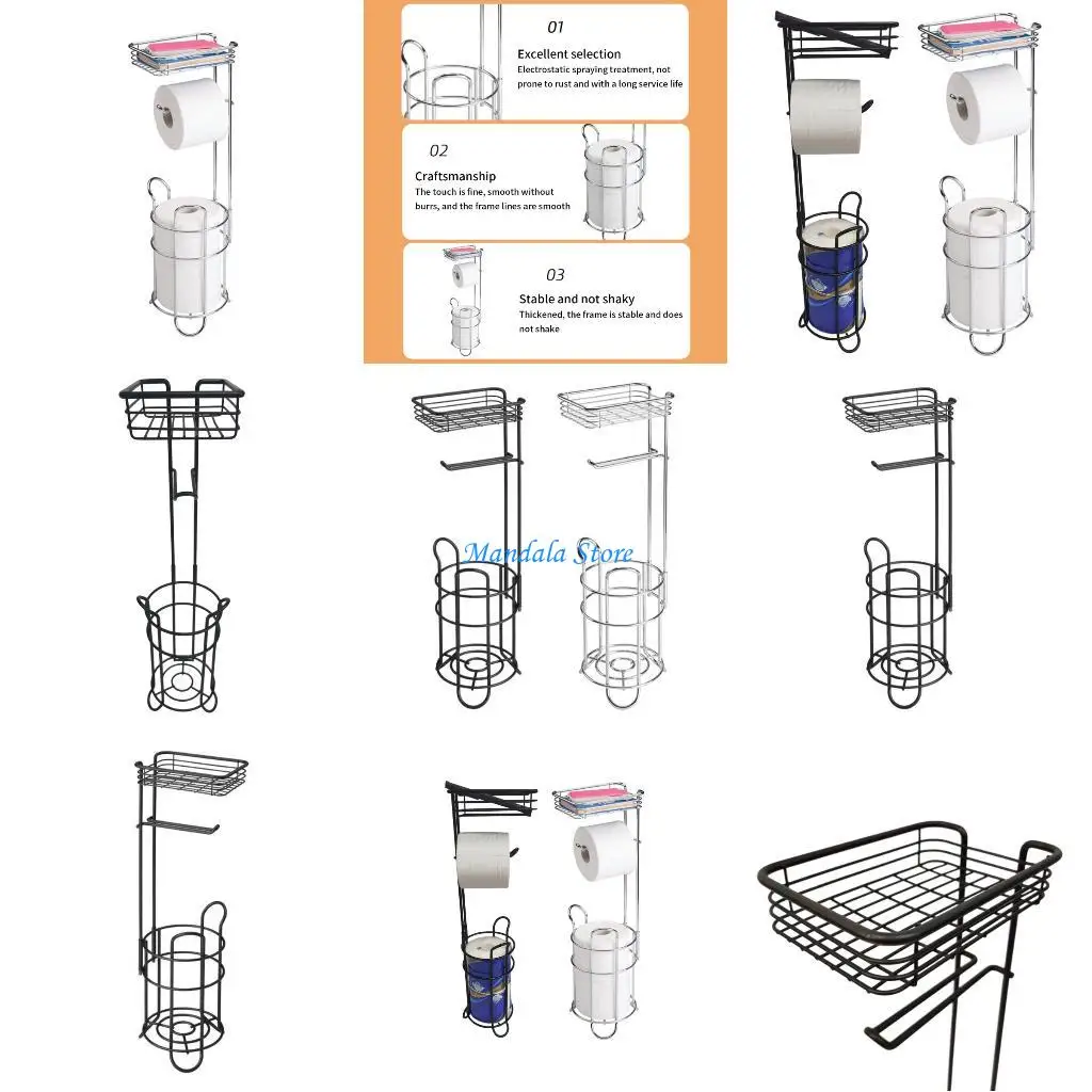 

U2JC Simple Iron Floor Standing Toilet Paper Holder Oxidation Resistant Designs Brackets for Bathroom Living Room & Kitchen