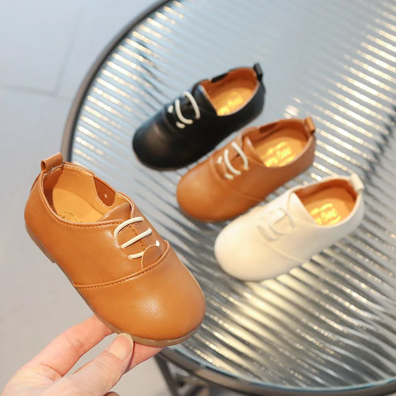 Children Casual Shoes White Dress Shoes Girls Boys Soft Bottom Black Brown Kids Leather Shoes Kid Slip on Leather Shoes