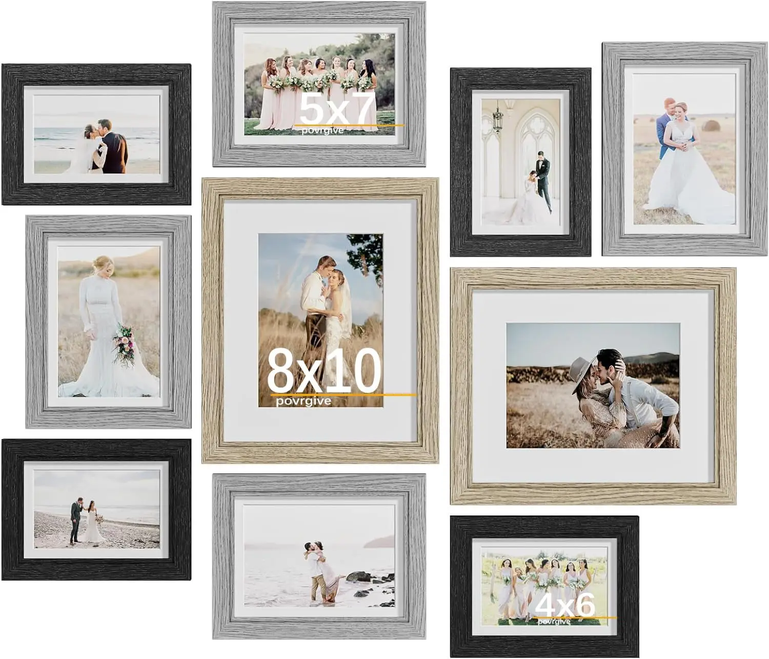 

Picture Frames Set of 10, Picture Frames Collage Wall Decor with 8x10 5x7 4x6 Frames in 3 Different Finishes