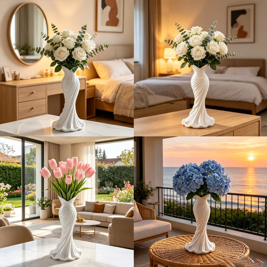 Elegant Dress-Shaped 3D Printed Vase, High-End Modern Minimalist Sculptural Style, 6.3 inch, Unique Vase - Ideal for Flower - view 5