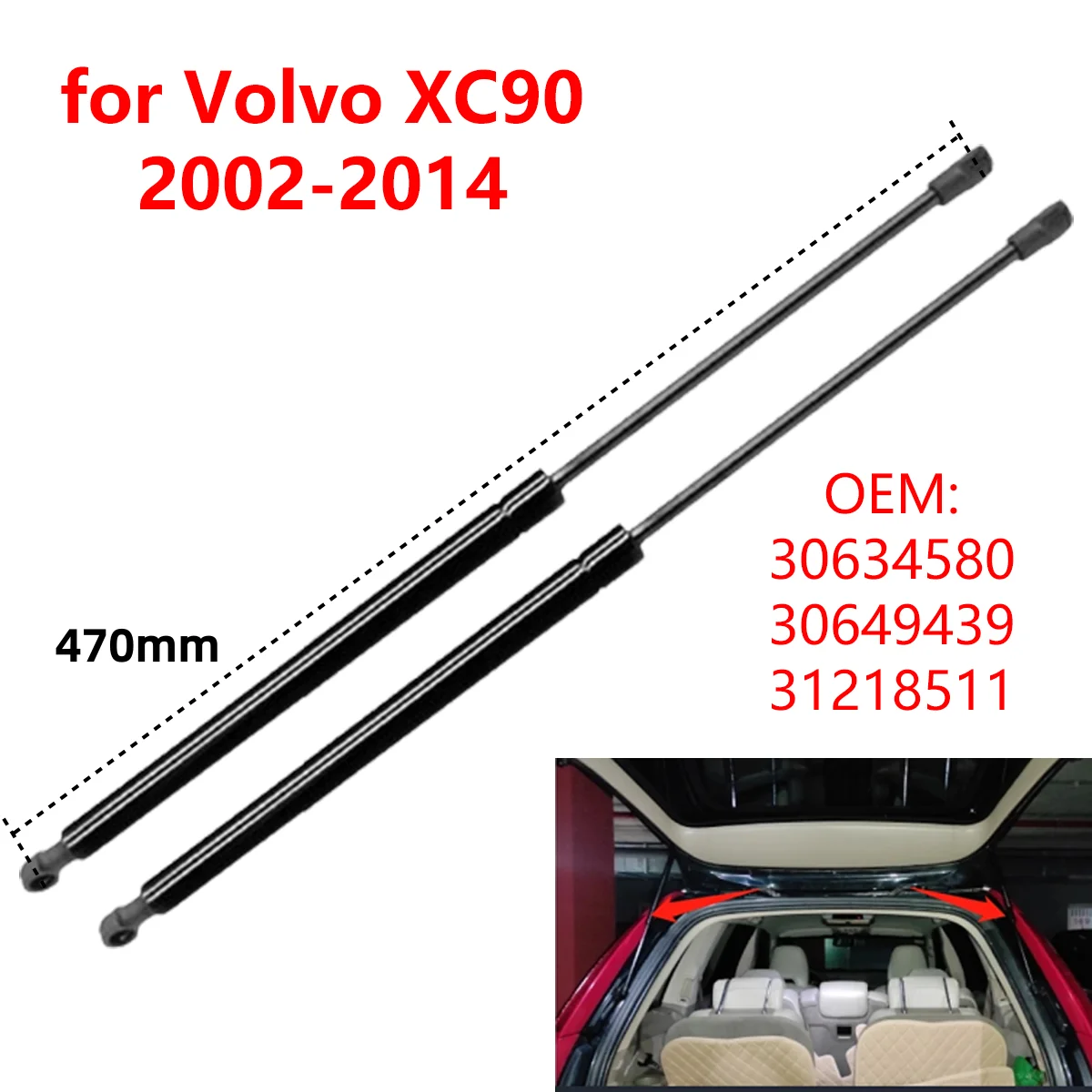 2Pcs 30634580 for Volvo XC90 MK1 2002-2014 Car Rear Trunk Boot Tailgate Gas Struts Lift Support Damper Shocks