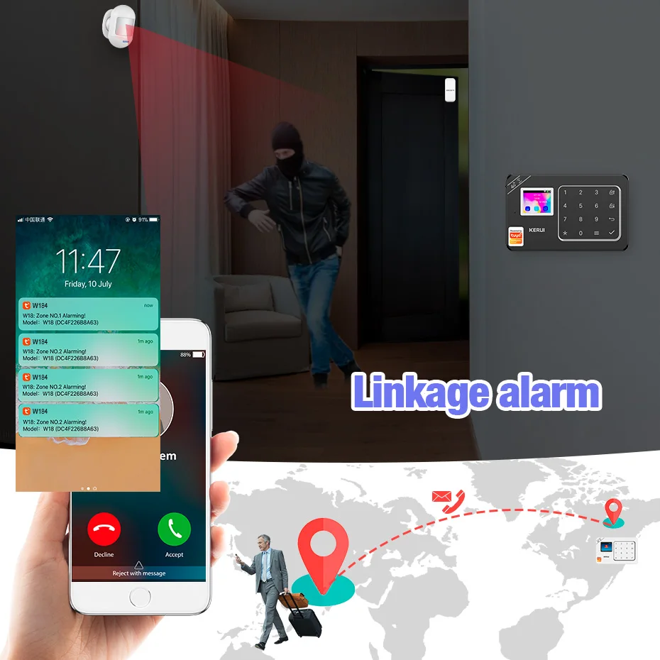 KERUI GSM/WLAN Alarm Systems Complete System, Home Alarm System Set, Tuya Smart Home Security With Siren, Motion Sensor, W181