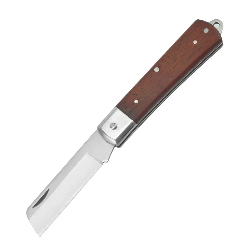 Cuchillo de injerto de jardinería, cuchillo de madera de pera, acero inoxidable, plegable, fruta, cuchillo eléctrico multifuncional