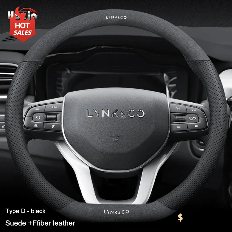 

Leather Car Steering Wheel Cover For LYNK&CO 03 09 01 03+ PHEV 2024 2023 2022 Breathable Non-slip Car-styling Auto Accessories