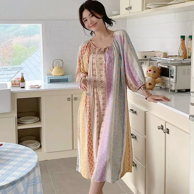 

Plus Size Floral Print Woman Satin Nightgowns Nightdress Dresses Robe Lounge Lady Women Pijama Sleepwear Pajama Pj