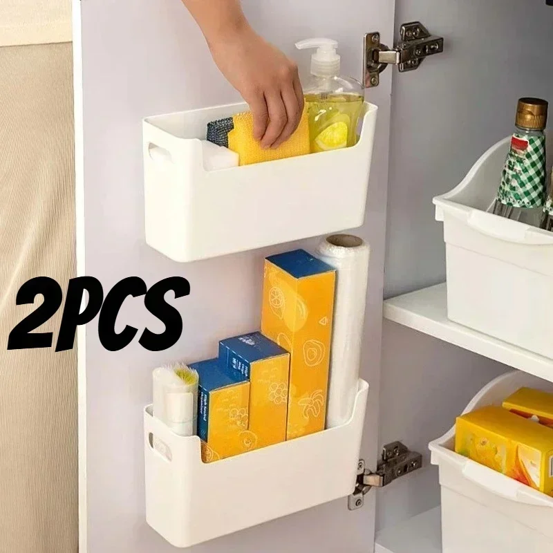 2pcs Kitchen Storage box- Multifunctional Plastic Cabinet Rack, Punch-Free Wall-Mounted Storage Organizer