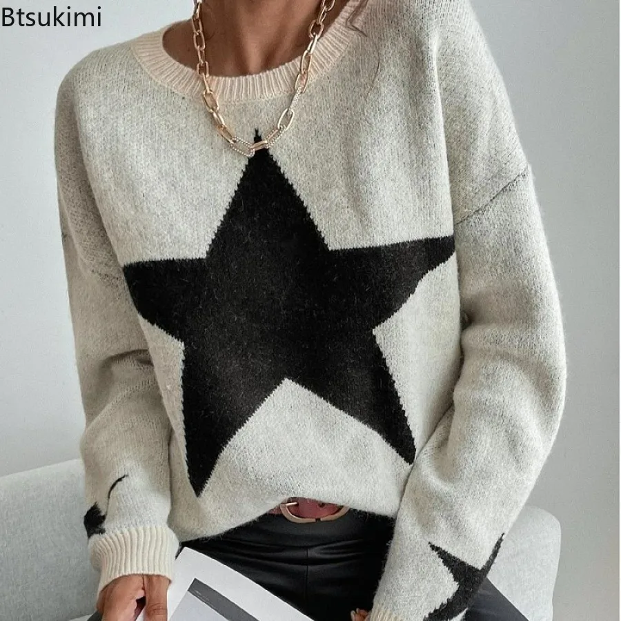 

2025 Autumn and Winter New Women's Commuting Elegant Knitted Pullover Sweater Wool Thick Round Neck Personalized Sweater Ladies