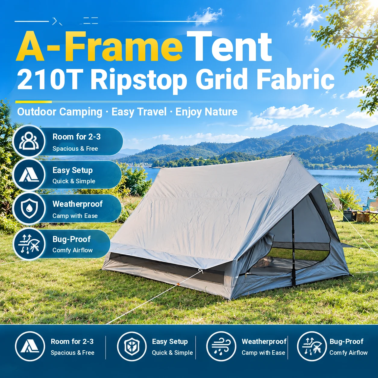 Hot Selling Ultralight 2-3 Person CZX-069B Rodless Triangle Tent Waterproof Outdoor Camping Hiking Tent Character Type Design