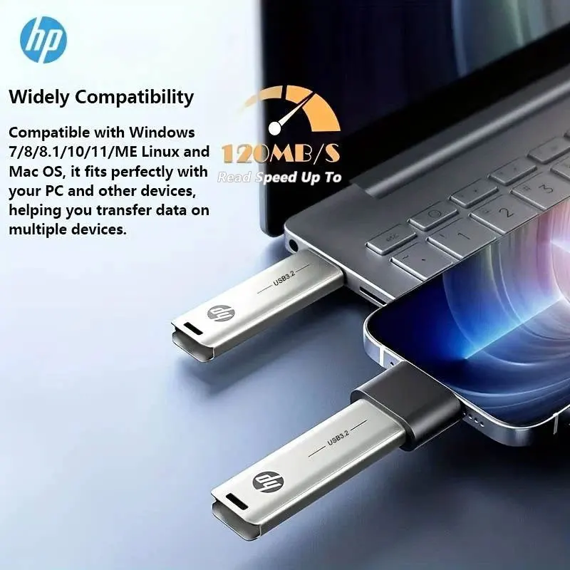 HP X796W 금속 USB 플래시 드라이브, 고속 스틱, 크리에이티브 개성 펜드라이브, USB3.2, 256GB, 128GB, 64GB, 32GB