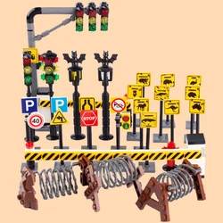 City Street Figures Traffic Road Signs Building Blocks Roadblock Railway Barrier Warning Board MOC Accessory Bricks Kid Toy Gift