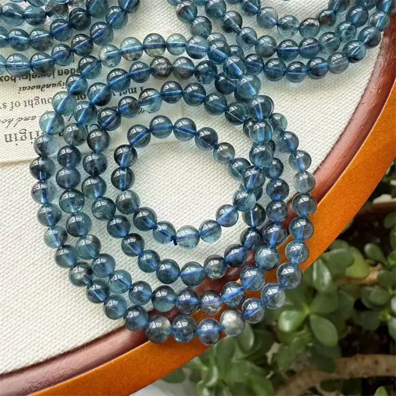 

5.5MM Natural Black Blue Aquamarine Triple Circle Bracelet Gemstone For Women Healing Bohemia Holiday Gift 1pcs