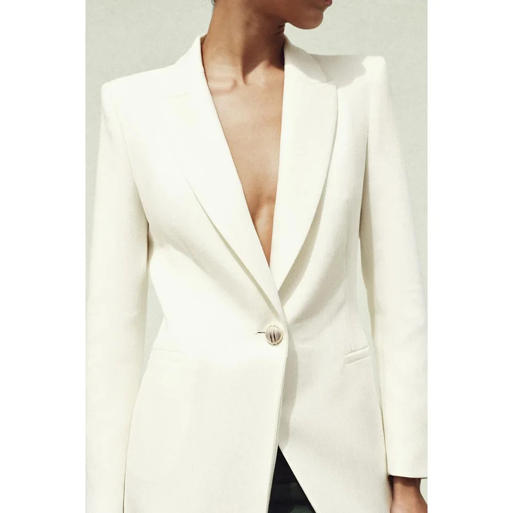 Elegant White Women's Suit Single Breasted Peak Lapel Slim Short Coat Office Banquet Daily Life 1 Piece Female Clothing view 3