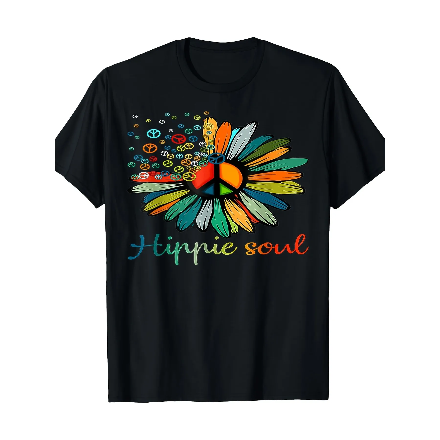 Vintage Rainbow Daisy Flying Peace Sign Hippie Soul Bohemian Graphic Tee