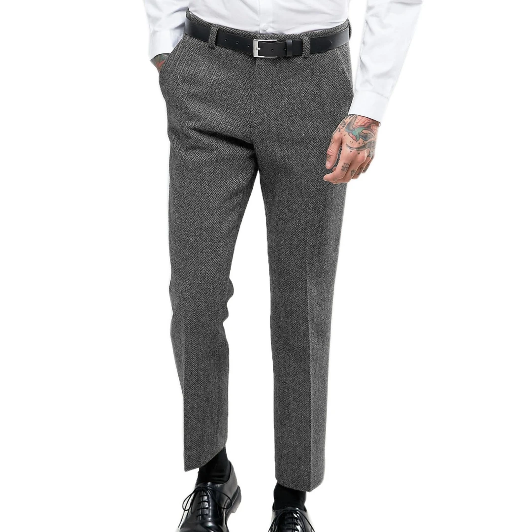 

Men Suit Pants Gray Herringbone Solid Straight Slim Formal For Wedding Evening Office Business Daily Casual Men Suit Pants