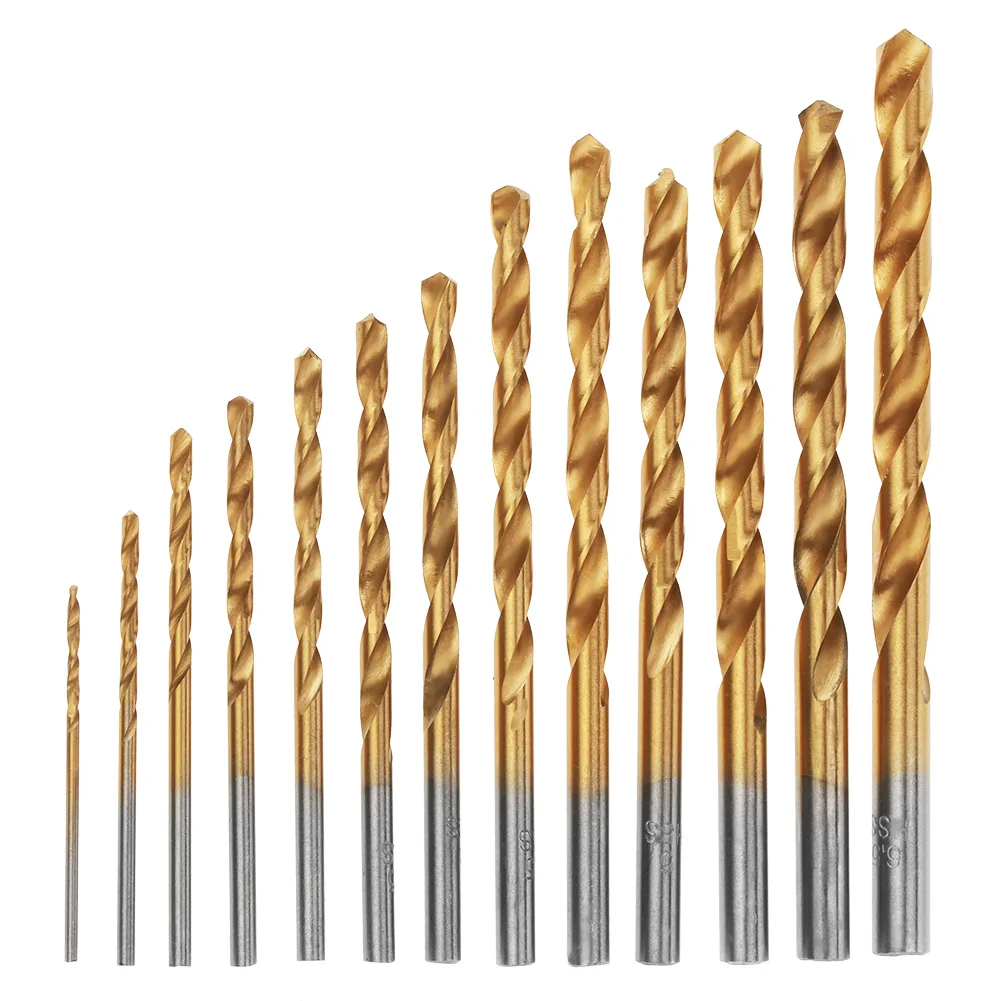 13Pcs 1.5-6.5mm High Speed Steel Titanium Coated Twist Drill Bits Set Tool with Round Handle