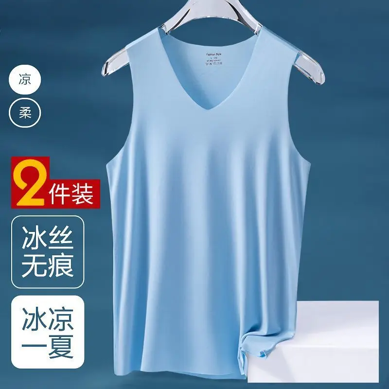 Men's clothing Men's Ice Silk Sleeveless Summer New Casual Sport Seamless Slim-Fit Underwear Base Layer Shirt vests T-shirts top