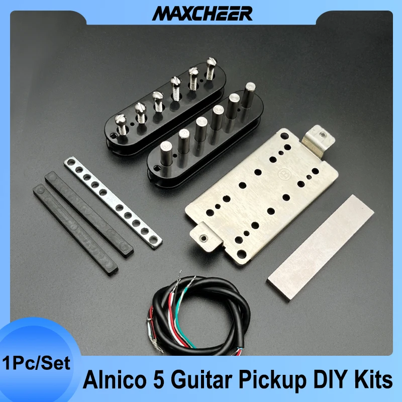 Alnico 5 Humbucker Pickup DIY Kits-Cupronickel Baseplate/ Fixed/Adjustable Pole Piece/4C Cable Pickup Kits