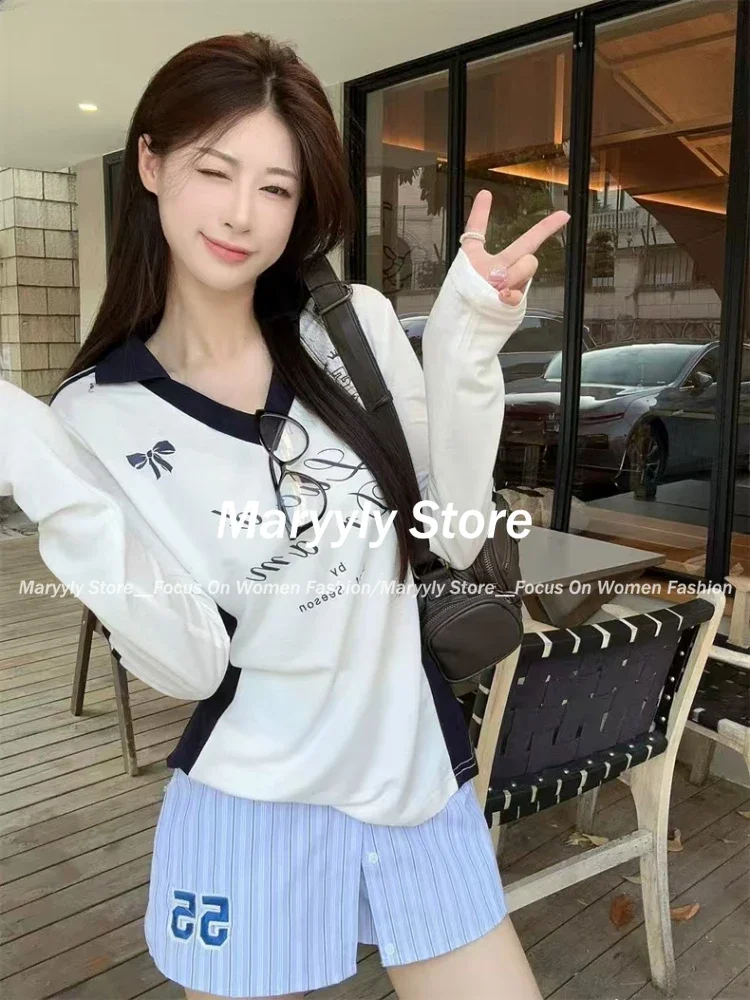 2024 Sweet Fashion Shorts 2 Piece Set Women Casual Y2k Aesthetic Patchwork Letter Print T-shirt + Harajuku Stripe Pant Skirt New