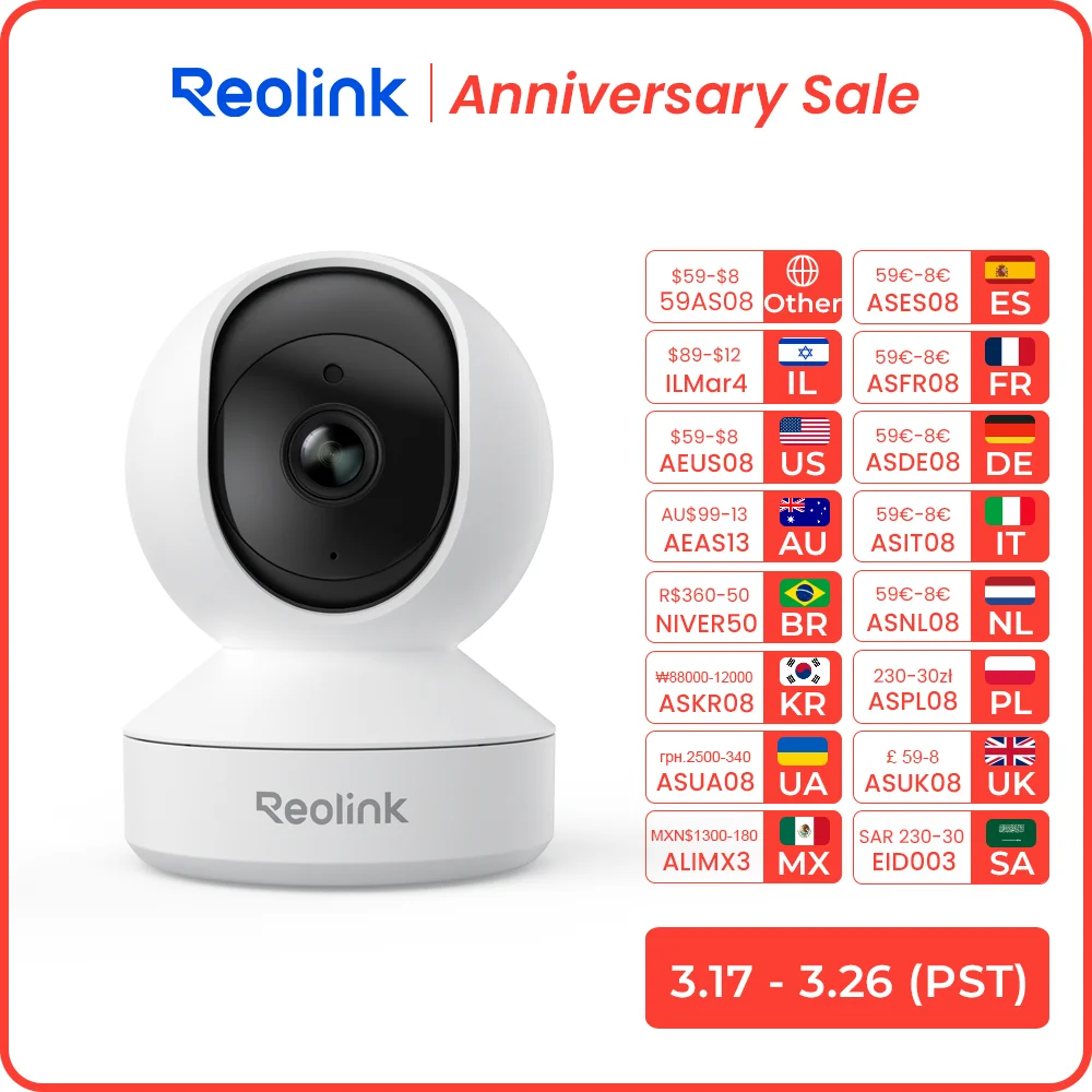 Reolink kamera IP dalam ruangan WiFi 3MP, kamera IP Super HD Pan & Tilt Audio 2 arah deteksi gerakan, kamera rumah pintar untuk pengasuh bayi seri E1