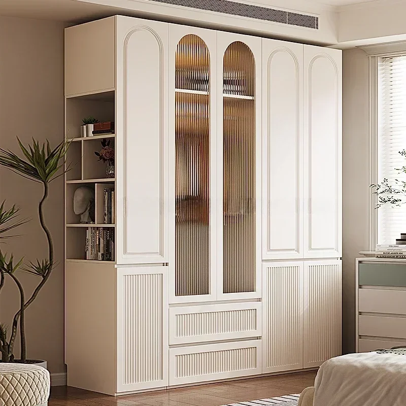 Armario Nórdico Grande con Cajones Altos, Cristal, Blanco, Organizador Abierto para Ropa, Mueble de Almacenamiento