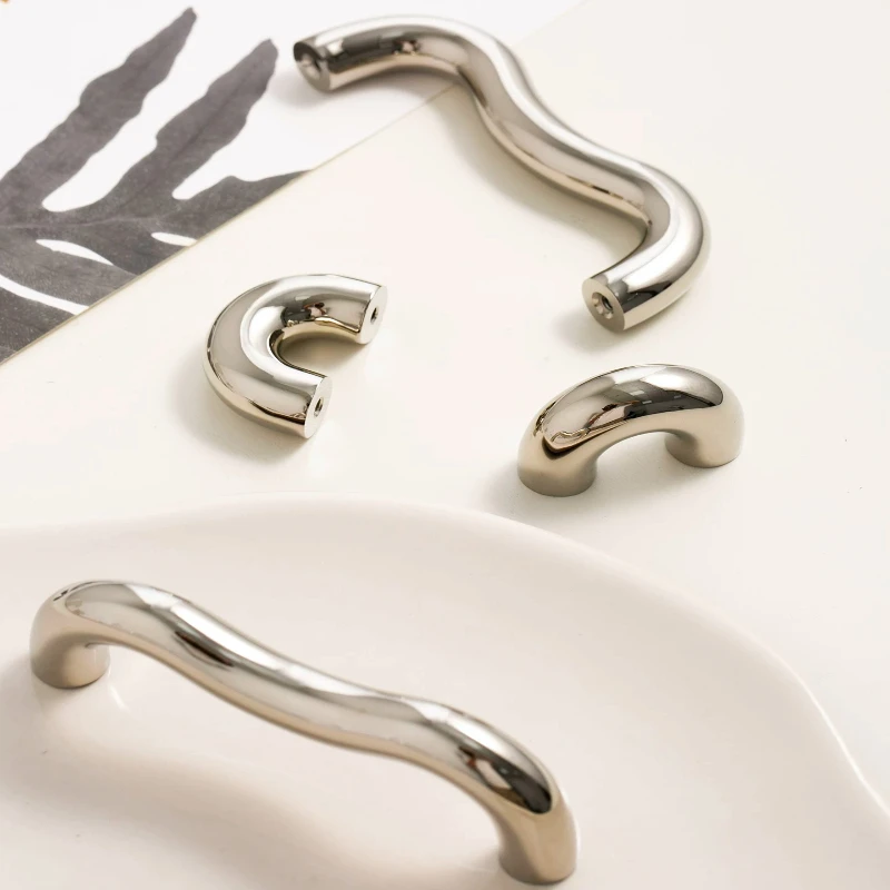 French Creative Brass Cabinet Handle Minimalist Drawer Shoe Cabinet Handle Titanium Silver Wardrobe Furniture Handle