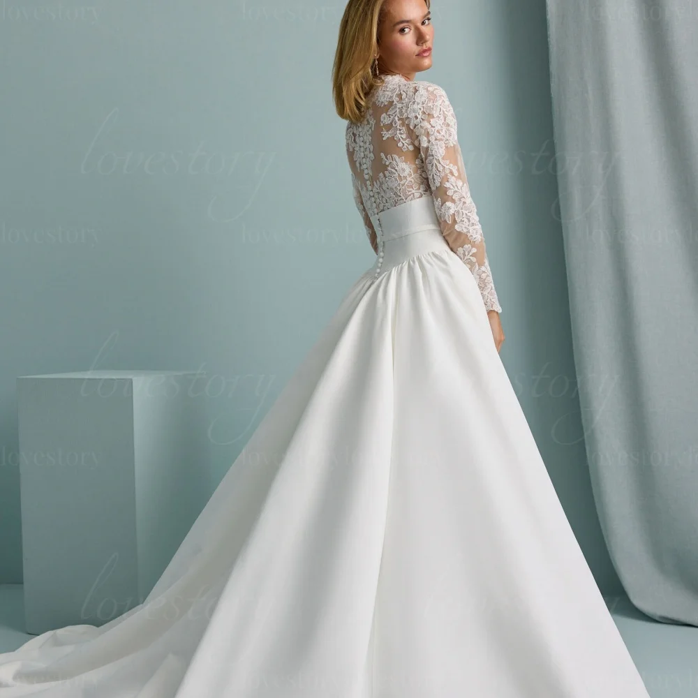 Customized A Line Wedding Dresses Elegant Long Sleeve Bridal Dress Lace Bride Gowns New Vestido De Novia
