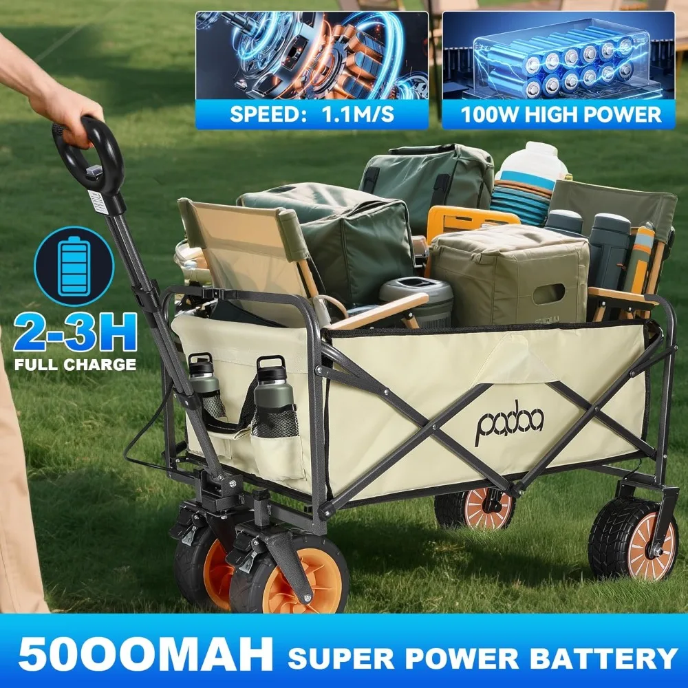 عربة عربة حديقة قابلة للطي مع عجلة، عربات عربات أدوات معدنية قابلة للطي، طاقة 100 وات وسعة 300 رطل، منفذ.