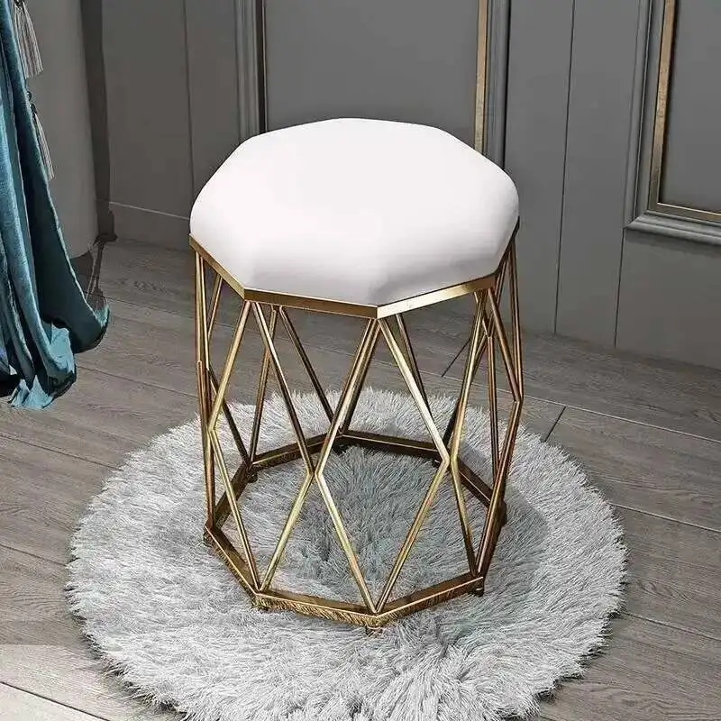 Stool Iron Soft Home Girls Bedroom Dressing Round Bag Accessories Dormitory Light Luxurious Decor Chair Bar Kitchen Furniture