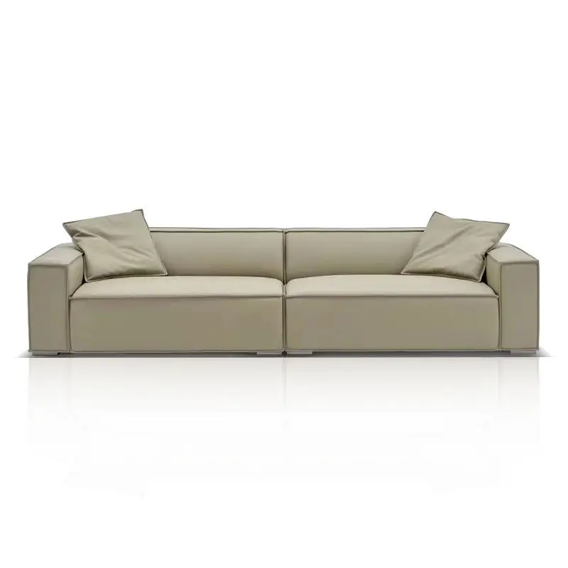 

Italian minimalist leather sofa tofu block black sofa leather high-end living room straight row tofu block sofa