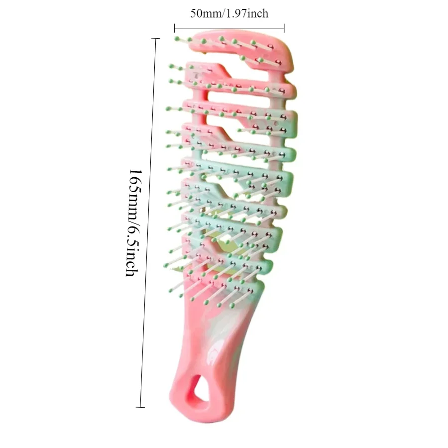 Mini Cutout Rib Large Curved Comb Gradient Fluffy Leather Hair Styling Tool with Smooth Massage Function for Grooming