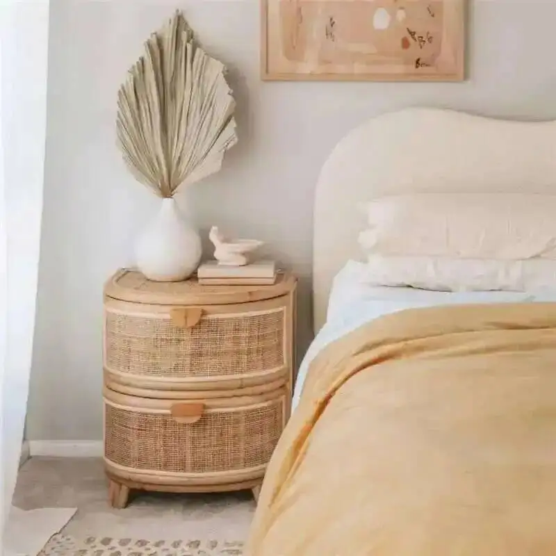 Nightstand Rattan Retro Bedside Table Japanese-style Wood Bedside Table Locker Bedroom Side Cabinet Bedside Storage Cabinet