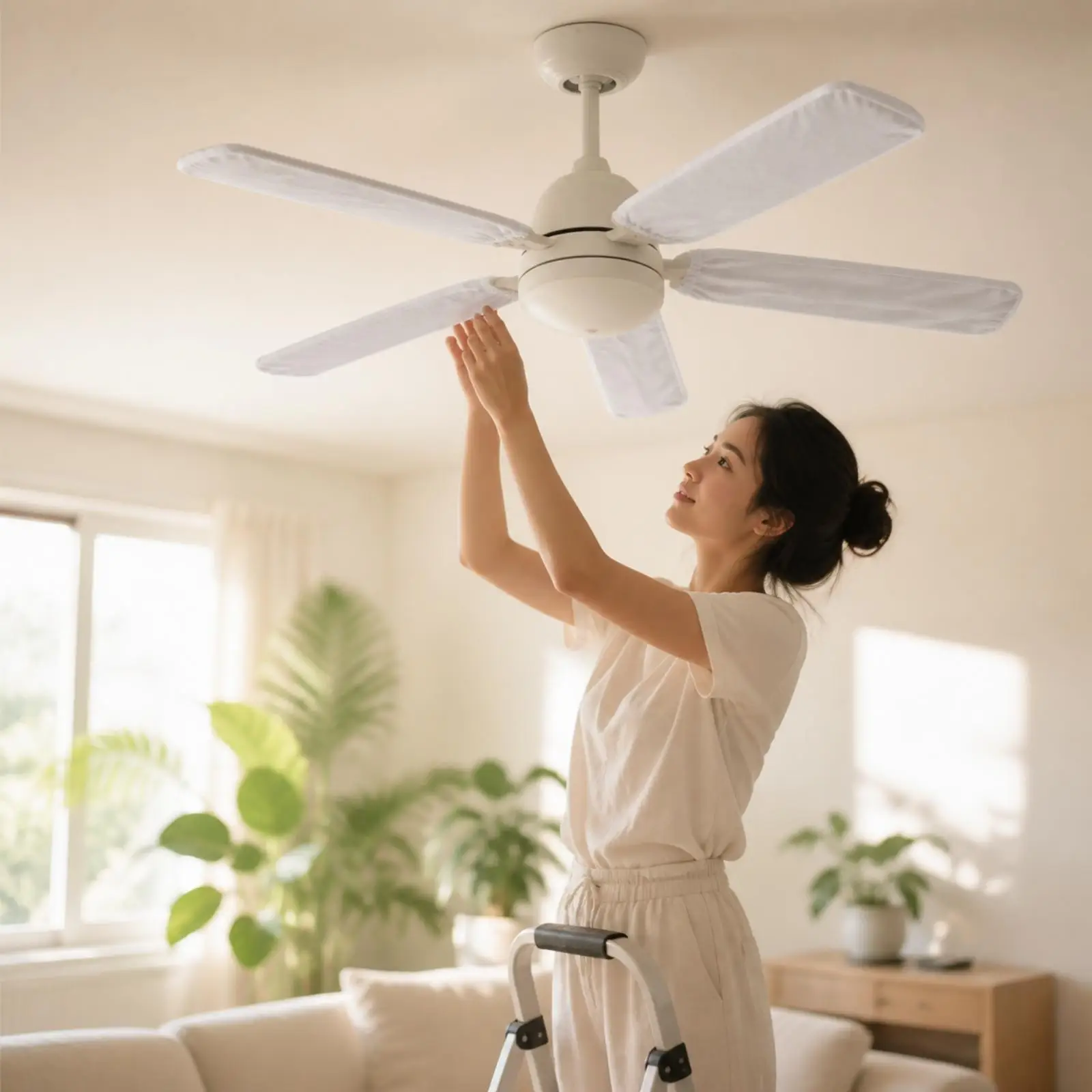 Dust Guard Ceiling Fan Sleeve White Knitted Nylon Cover for Fan Blade Protection During Storage