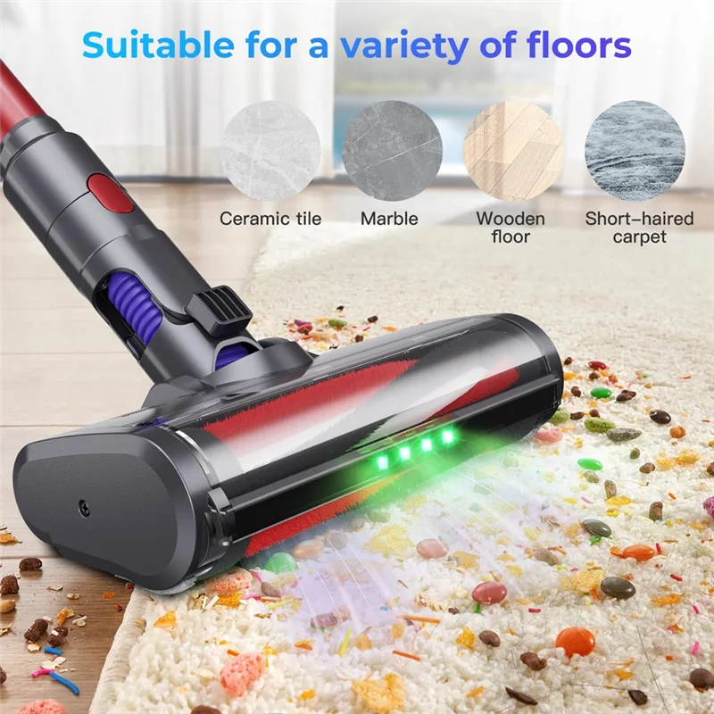 

ABLE-Floor Brush Turbine Brush Head For Dyson V7 V8 V10 V11 V15,Spares Parts With 4 LED Lights For Carpets And Hard Floors