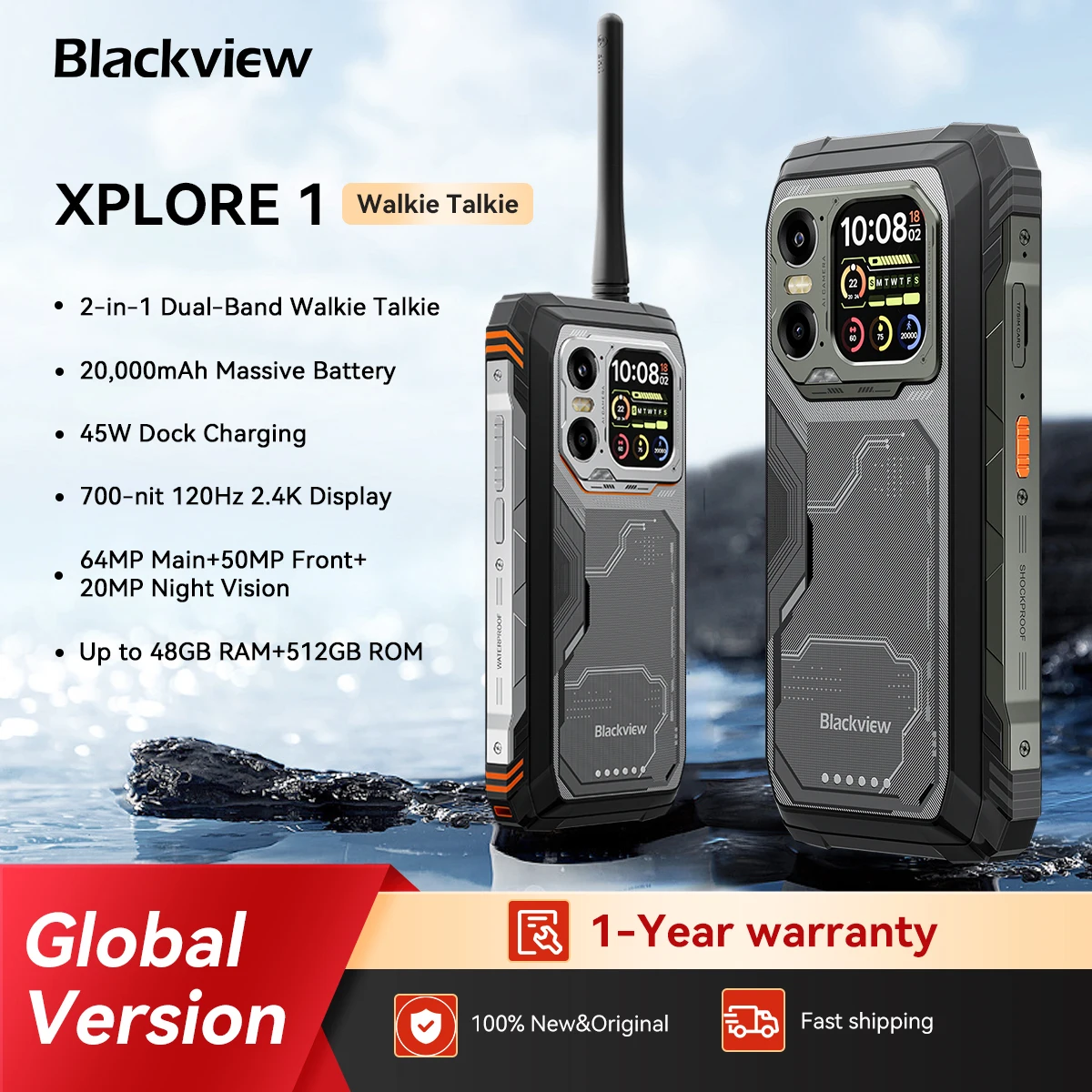 Blackview XPLORE 1 Walkie-Talkie, robustes Smartphone, MediaTek-Dimensität 7050,20000 mAh 6,78 Zoll 120 Hz Display, 64 MP, mit Walkie-Talkie